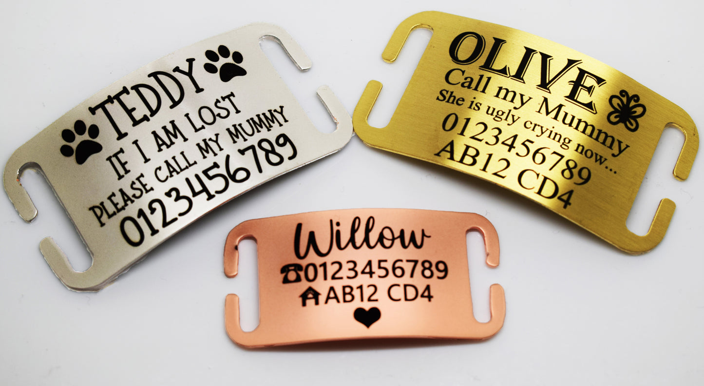 SUCRE Pet Tag Dog Tags for Pets Engraved UK, Slide On Stainless Steel Curved and Flat Personalised Dog Tag, Cat Collar with Name Tag, Dog tag Engraved and Dog Name Tags