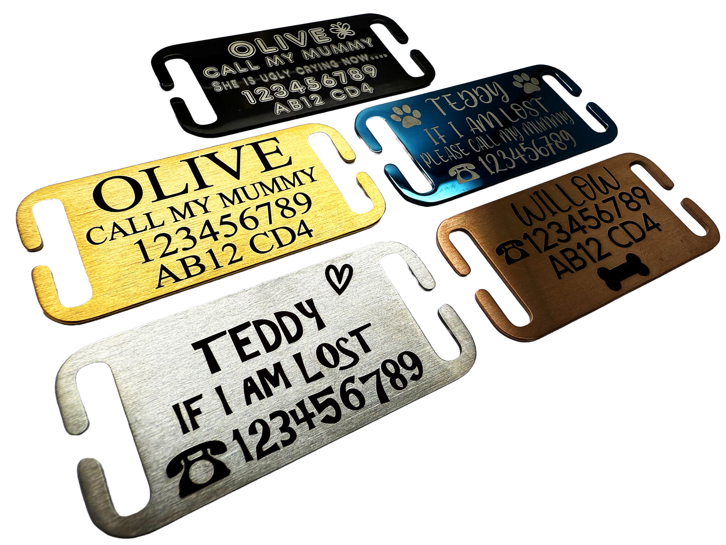 SUCRE Pet Tag Dog Tags for Pets Engraved UK, Slide On Stainless Steel Curved and Flat Personalised Dog Tag, Cat Collar with Name Tag, Dog tag Engraved and Dog Name Tags