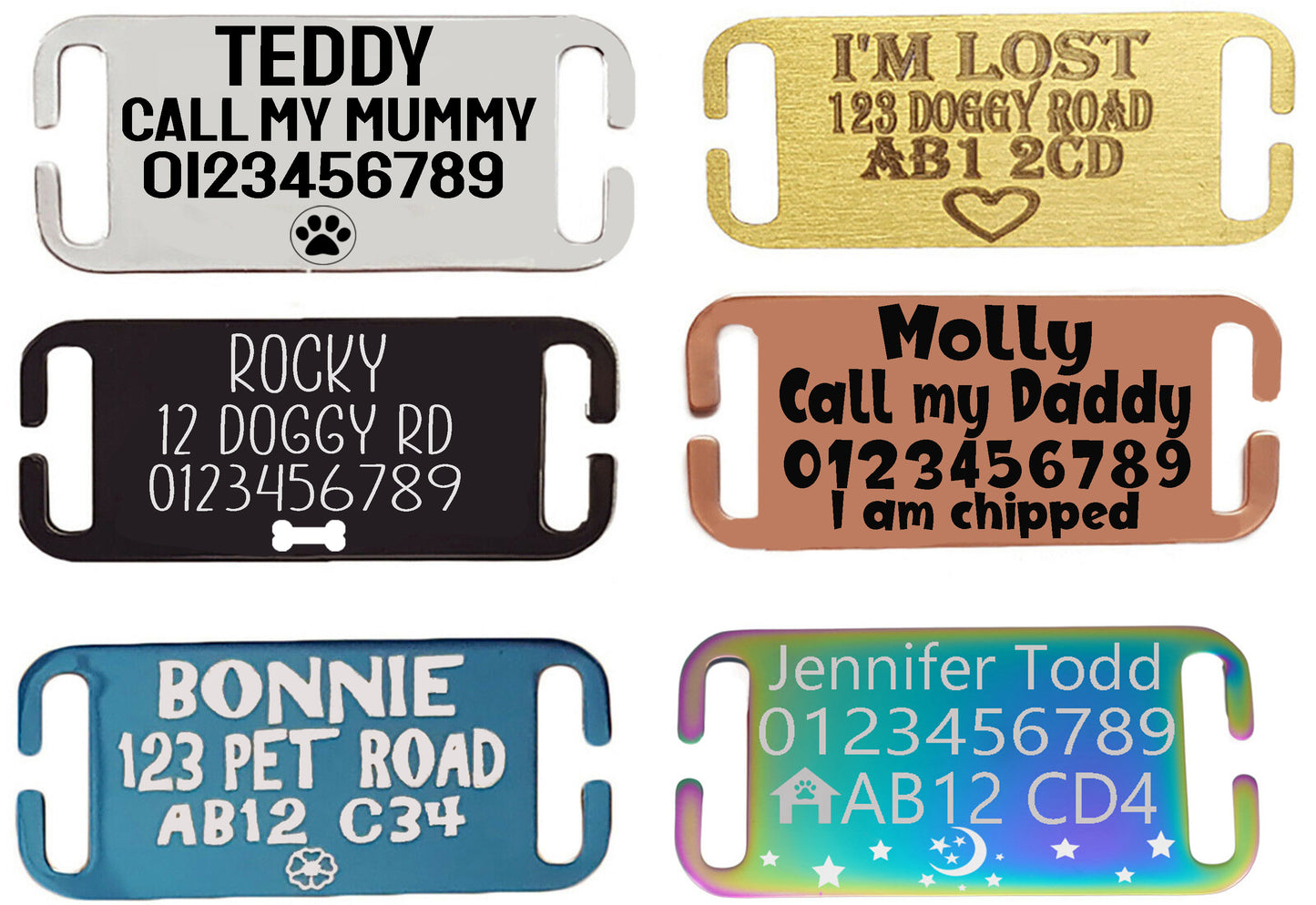 SUCRE Pet Tag Dog Tags for Pets Engraved UK, Slide On Stainless Steel Curved and Flat Personalised Dog Tag, Cat Collar with Name Tag, Dog tag Engraved and Dog Name Tags