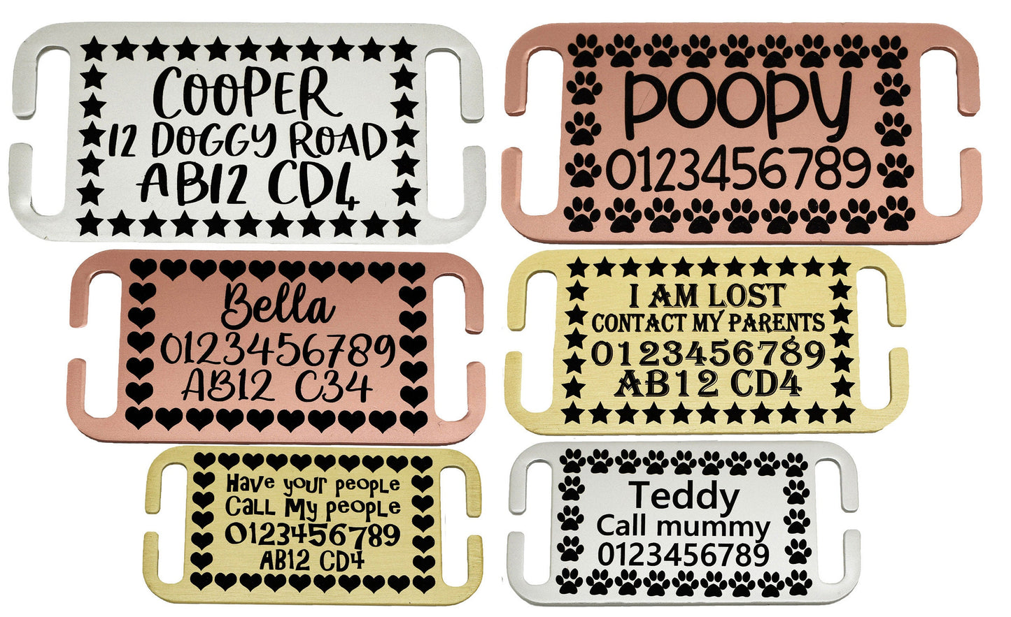 Flat & Curved Slide On Collar Rectangle ID Name engraved ID name personalising engraving pet dog cat tag tags-Laser Engraving