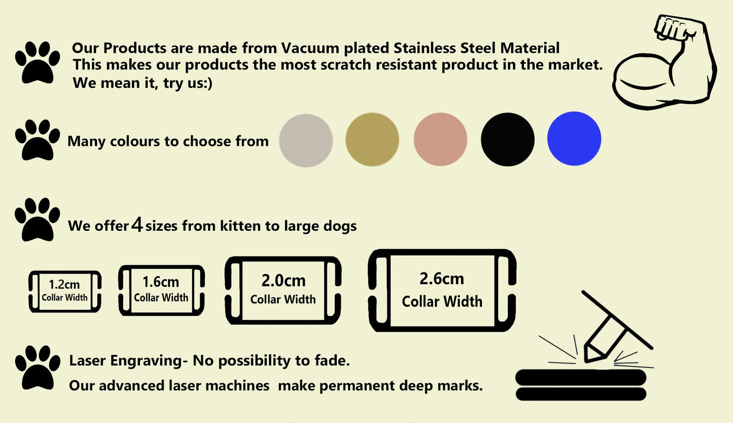 SUCRE Pet Tag Dog Tags for Pets Engraved UK, Slide On Stainless Steel Curved and Flat Personalised Dog Tag, Cat Collar with Name Tag, Dog tag Engraved and Dog Name Tags