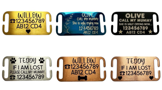 SUCRE Pet Tag Dog Tags for Pets Engraved UK, Slide On Stainless Steel Curved and Flat Personalised Dog Tag, Cat Collar with Name Tag, Dog tag Engraved and Dog Name Tags