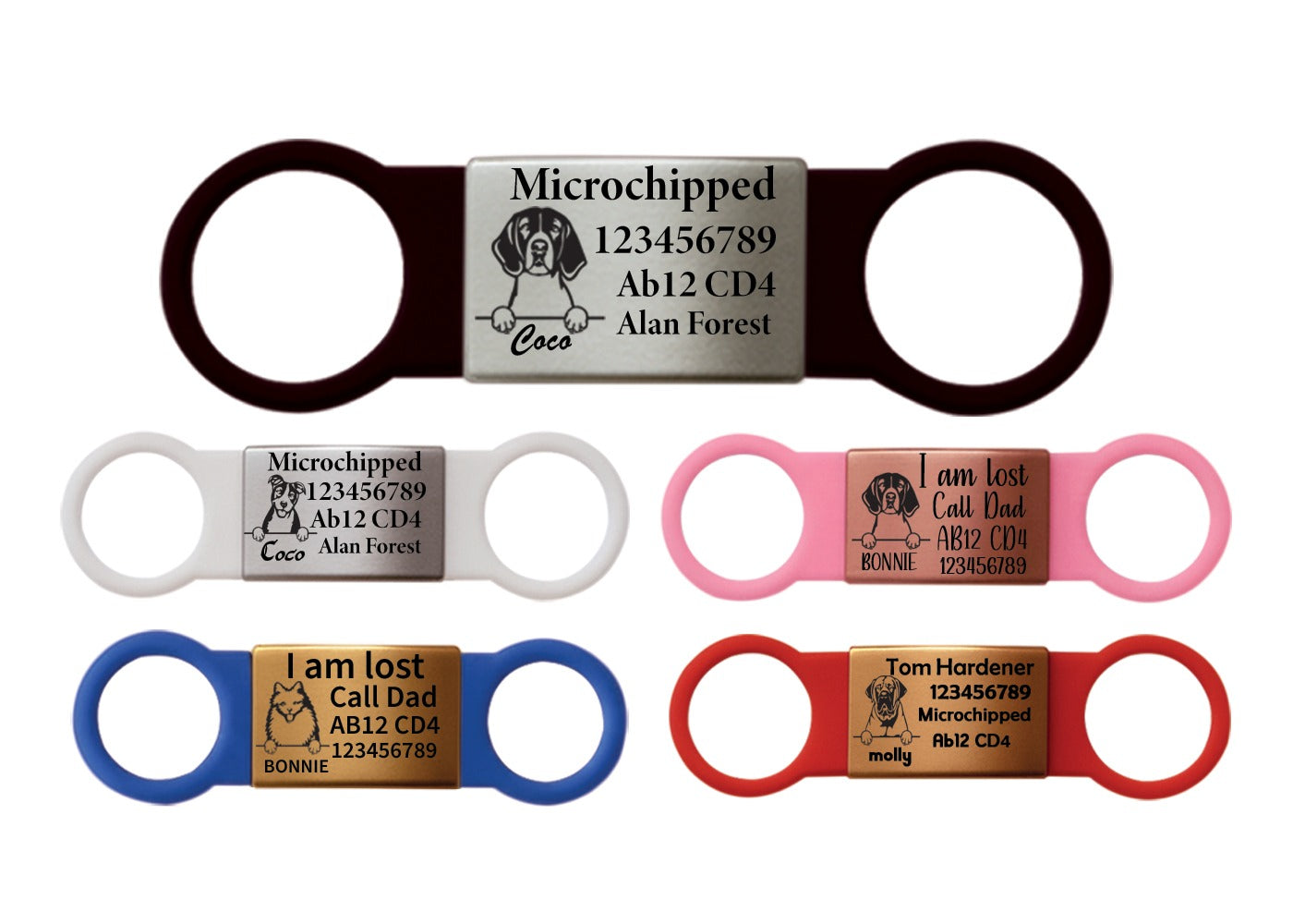 Sucre Tags Slide On Collar Silicone Rectangle ID Name engraved ID name personalising engraving pet dog cat tag tags