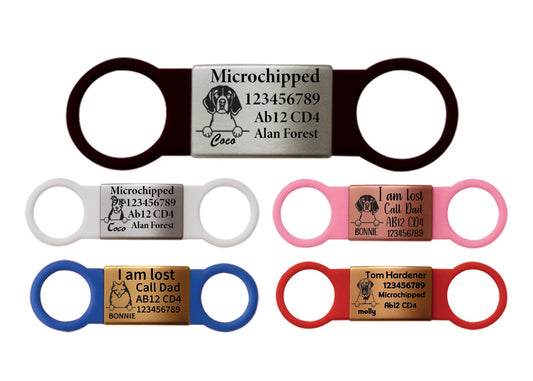 Sucre Tags Slide On Collar Silicone Rectangle ID Name engraved ID name personalising engraving pet dog cat tag tags