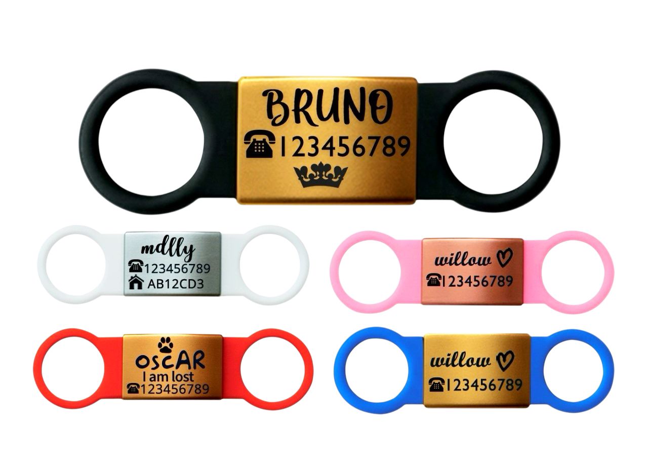 SUCRE Laser Engraved Dog Tags and Cat Tag on Steel-Silicone Band Dog Tag, Slide-On Dog Tags for Pets Engraved UK in 6 Colors | Pet ID Tags for Dogs, Dog Accessories & Puppy Accessories