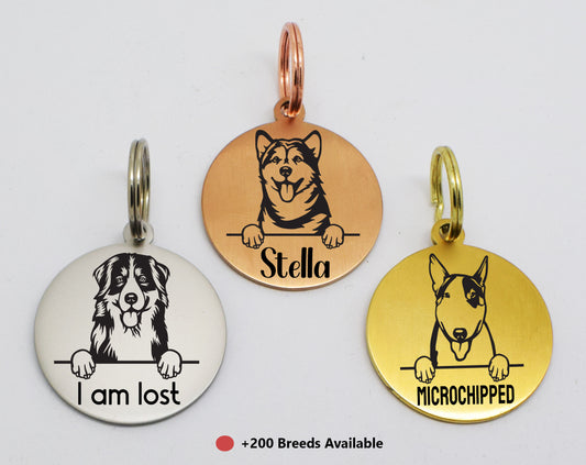 Sucre Tags Double side engraved ID name Dog Breed Face Round Disk personalising engraving pet dog tag tags-Laser Engraving