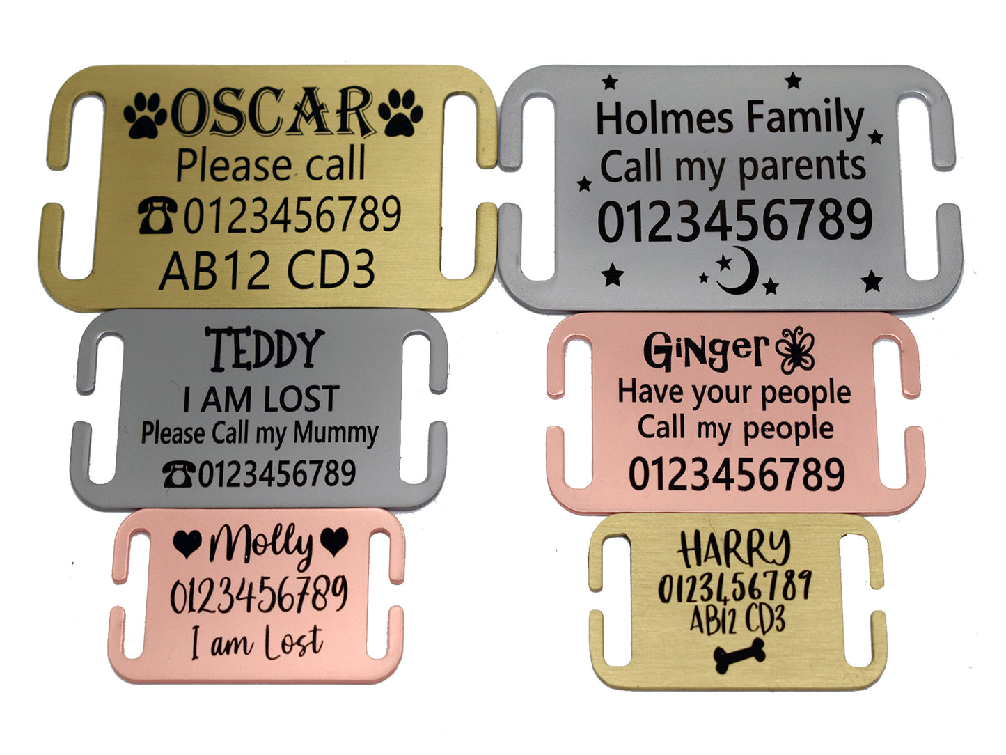 Stainless Steel Slide On Collar Rectangle Shape ID name personalising engraving pet dog cat tag tags -Laser engraved