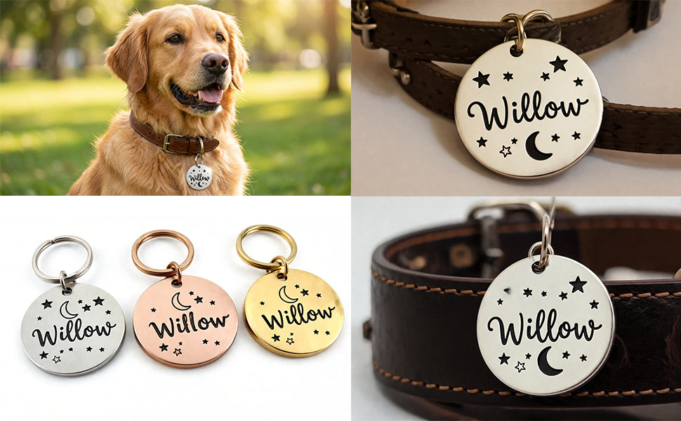 Sucre Tags SIlver Double side engraved ID name Round Disc Personalising Engraving Pet Dog Cat tag tags-Laser Engraving