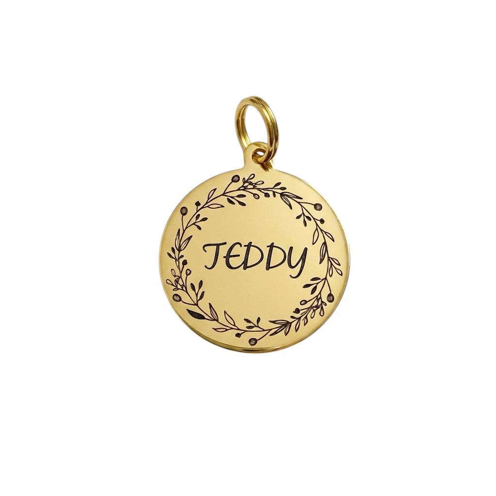 20 mm Mini Size Double side engraved ID name Flower Wreath Floral Design Round Disk personalised engraving (Suitable for Cats or Small Dogs)