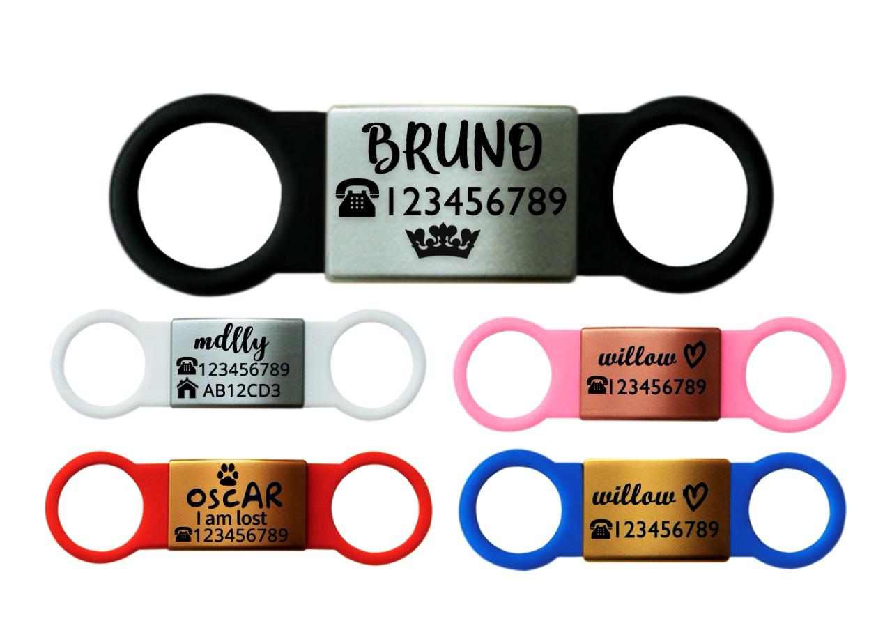 SUCRE Laser Engraved Dog Tags and Cat Tag on Steel-Silicone Band Dog Tag, Slide-On Dog Tags for Pets Engraved UK in 6 Colors | Pet ID Tags for Dogs, Dog Accessories & Puppy Accessories