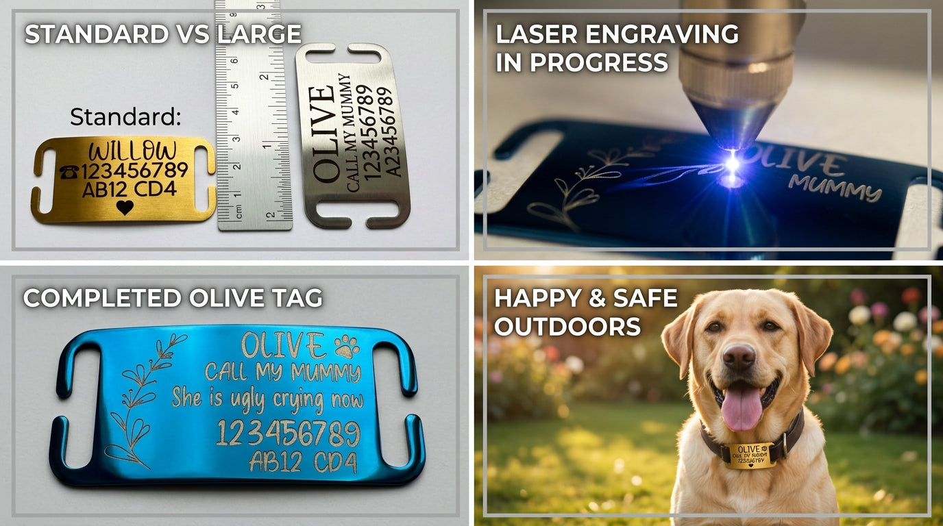 SUCRE Pet Tag Dog Tags for Pets Engraved UK, Slide On Stainless Steel Curved and Flat Personalised Dog Tag, Cat Collar with Name Tag, Dog tag Engraved and Dog Name Tags