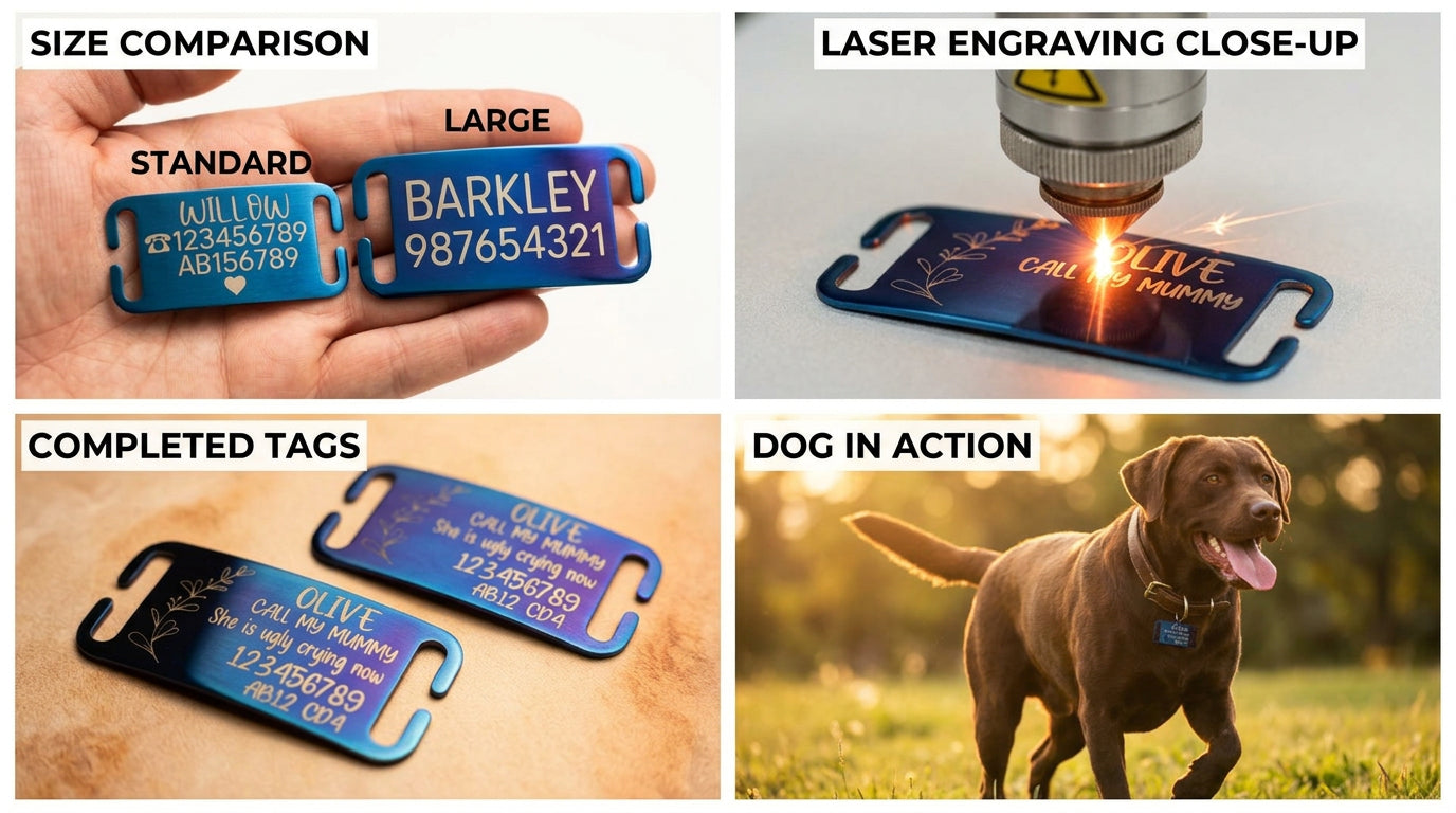 SUCRE Pet Tag Dog Tags for Pets Engraved UK, Slide On Stainless Steel Curved and Flat Personalised Dog Tag, Cat Collar with Name Tag, Dog tag Engraved and Dog Name Tags
