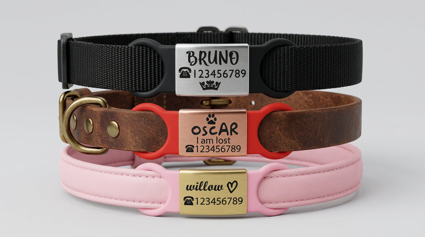 SUCRE Laser Engraved Dog Tags and Cat Tag on Steel-Silicone Band Dog Tag, Slide-On Dog Tags for Pets Engraved UK in 6 Colors | Pet ID Tags for Dogs, Dog Accessories & Puppy Accessories