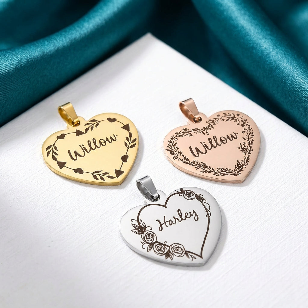 Sucre Tags Double side engraved ID name Flower Design Heart Disk personalising engraving pet dog cat tag tags-Laser Engraving