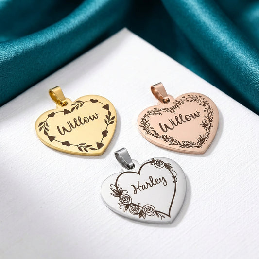 Double side engraved Siilver ID name Flower Design Heart Disk personalising engraving pet dog cat tag tags-5 colours to choose from