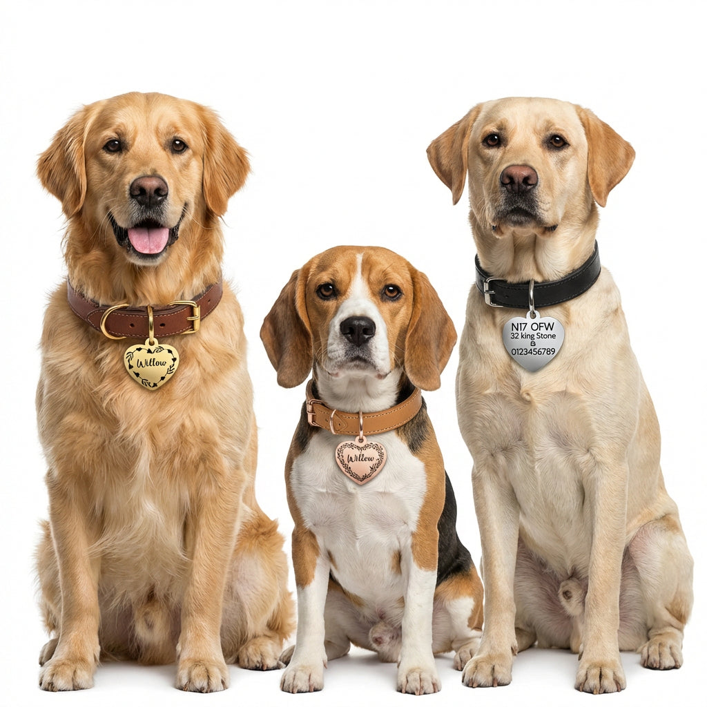 DOUBLE SIDE ENGRAVED THICK HEART ID NAME DISC PERSONALISED PET DOG CAT TAG