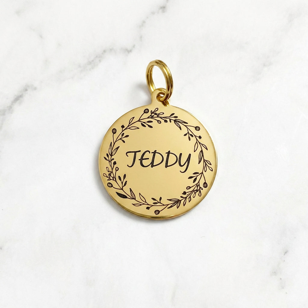 Sucre Tags Gold Double side engraved ID name Round Disc Personalising Engraving Pet Dog Cat tag tags-Laser Engraving