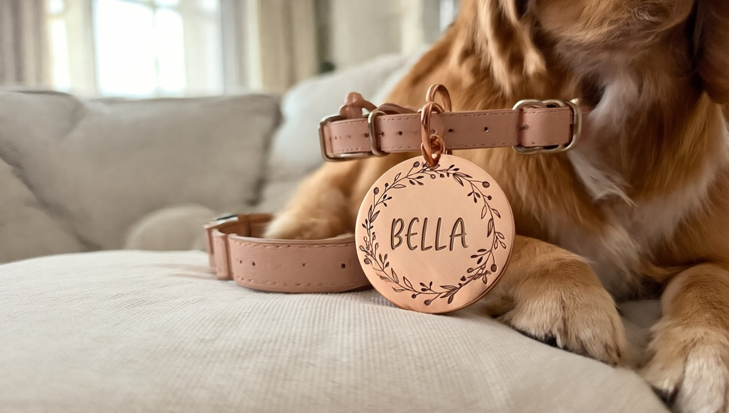Sucre Tags Gold Double side engraved ID name Round Disc Personalising Engraving Pet Dog Cat tag tags-Laser Engraving