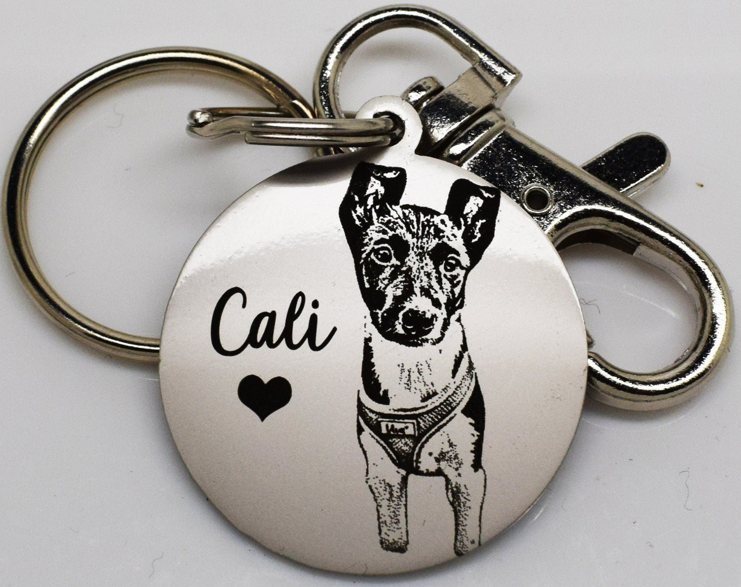 Double side Silver Gift Personalised Keyring design photo engraved Family Love Pet Dog Cat Sketch Draw Style