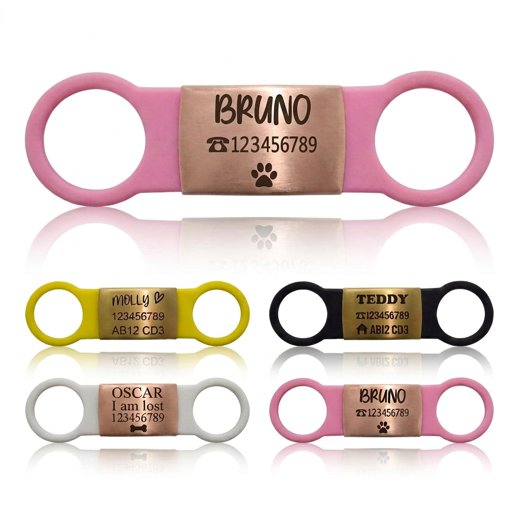 SUCRE Laser Engraved Dog Tags and Cat Tag on Steel-Silicone Band Dog Tag, Slide-On Dog Tags for Pets Engraved UK in 6 Colors | Pet ID Tags for Dogs, Dog Accessories & Puppy Accessories