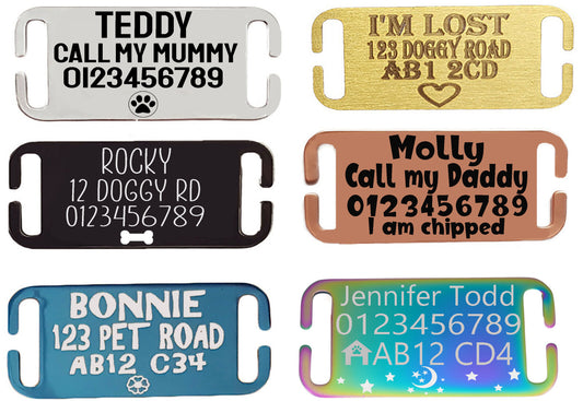 Stainless Steel Slide On Collar Rectangle Shape ID name personalising engraving pet dog cat tag tags -Laser engraved