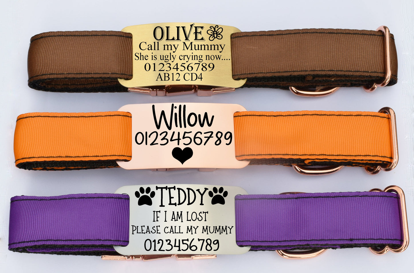 Stainless Steel Slide On Collar Rectangle Shape ID name personalising engraving pet dog cat tag tags -Laser engraved