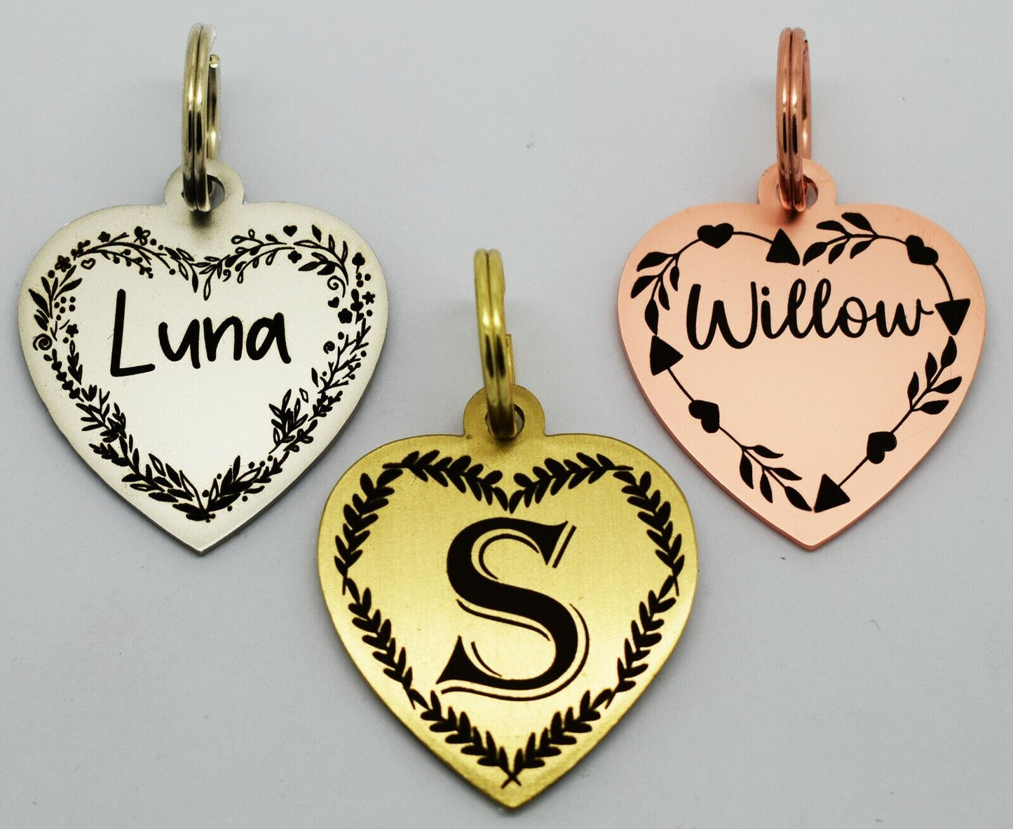 DOUBLE SIDE ENGRAVED THICK HEART ID NAME DISC PERSONALISED PET DOG CAT TAG