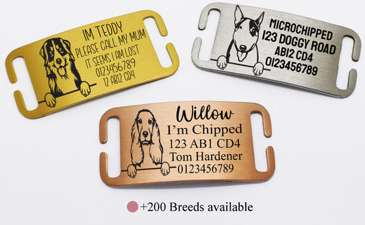 Curved Slide On Collar Rectangle ID Name engraved Dog Breed name personalising engraving pet dog cat tag tags-Laser Engraving