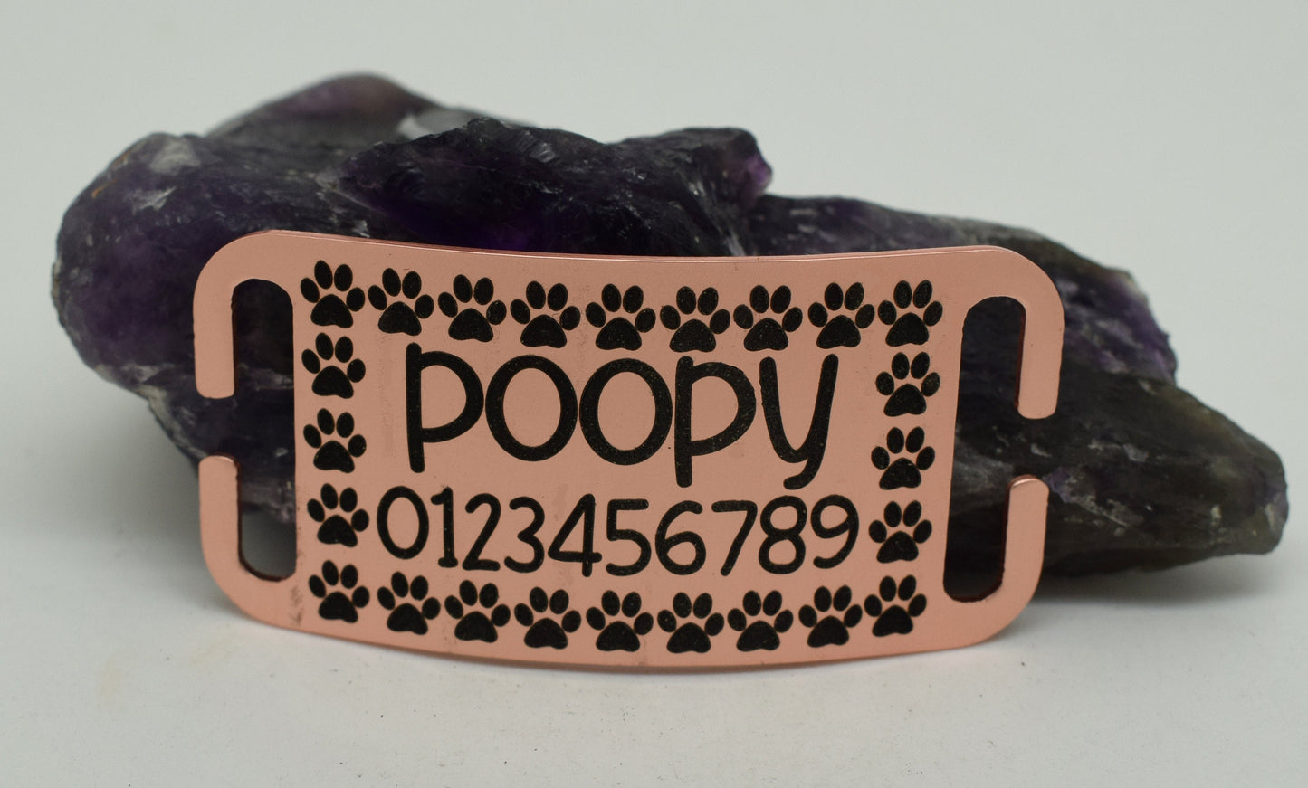 Flat & Curved Slide On Collar Rose Gold Paws Rectangle ID Name engraved personalising  engraving pet dog cat tag tags-Laser Engraving