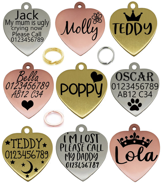 Sucre Tags Double side engraved ID name Heart personalising engraving pet dog cat tag tags-Laser Engraving