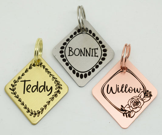 Sucre Tags Double side engraved ID name Diamond Shape Disk personalising engraving pet dog cat tag tags-Laser Engraving