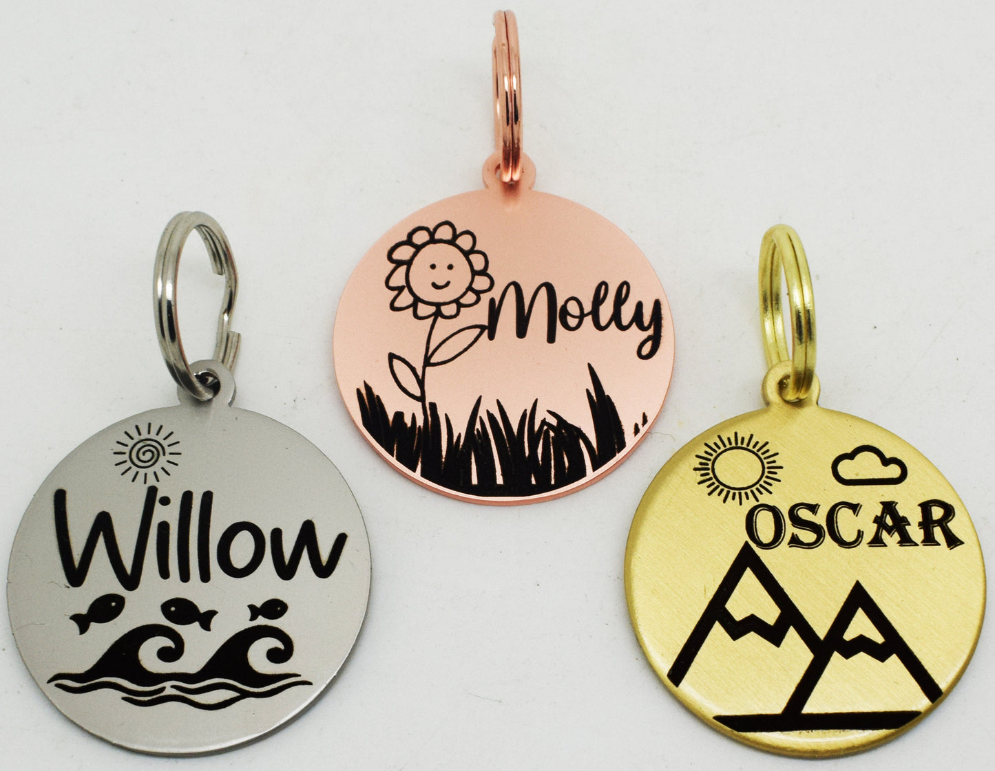 Sucre Tags Double side engraved ID name Nature Sun Sight Summer Moon Design Round Disk personalising engraving pet dog cat tag tags