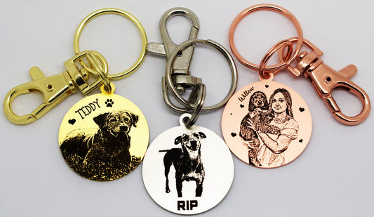 Double side Gift Personalised Keyring design photo engraved dog pet text RIP Sketch Draw Style