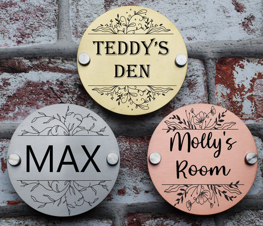 11 cm Personalised Metal Pet Dog Cat Kennel Floral Wreath Flower House Home Door Wall Display Sign Plaque Plate Number Name-Laser Engraving