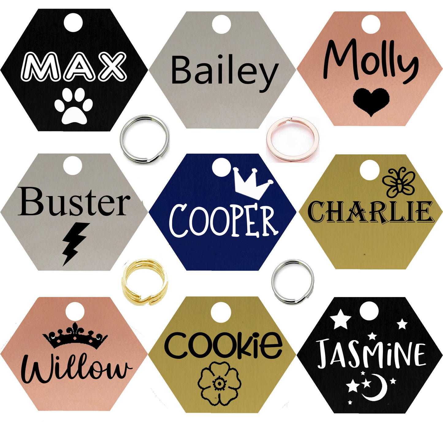 Sucre Tags Double side engraved ID name Hexagon personalized custom engraving pet dog cat tag tags-Laser Engraving