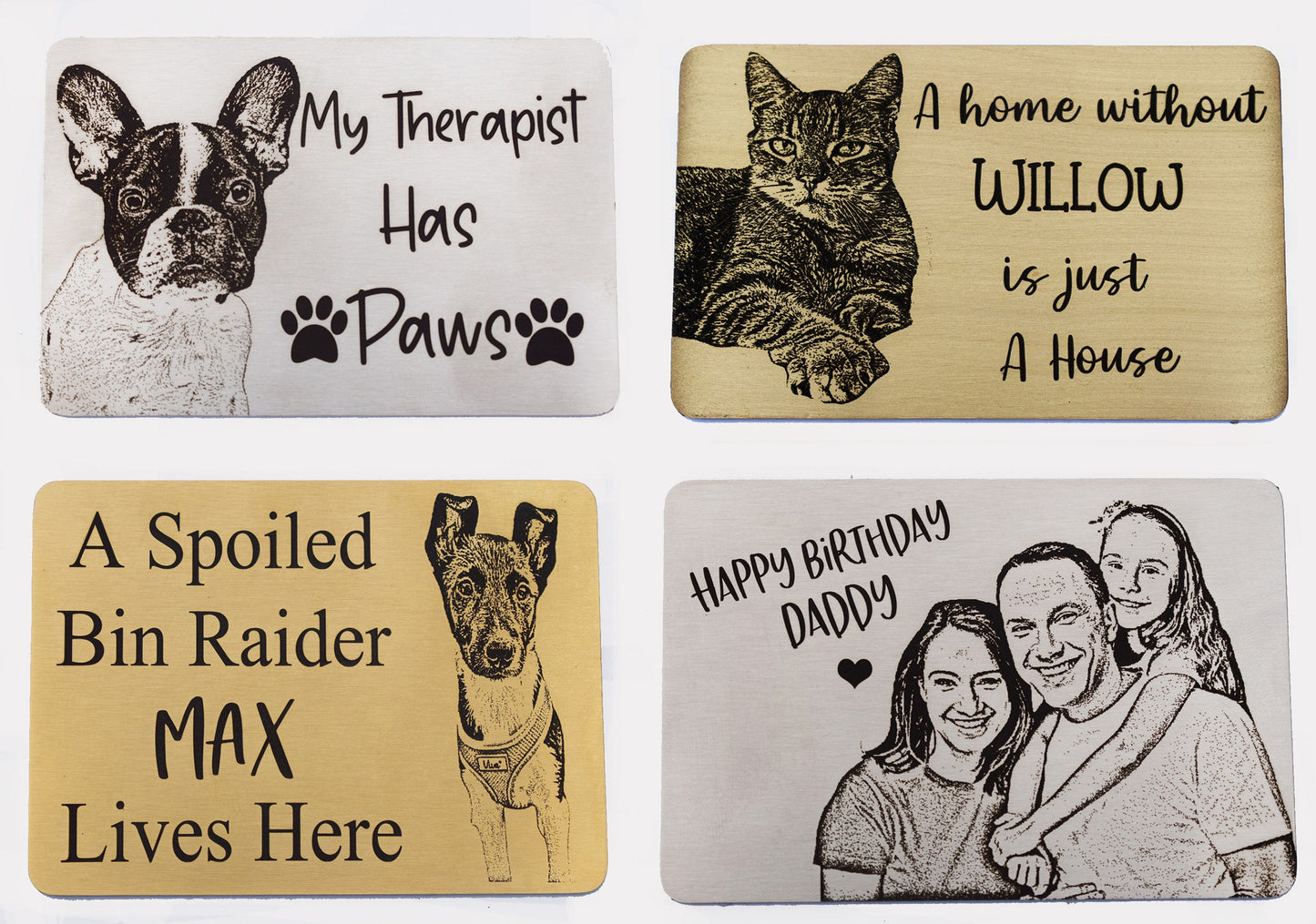 60mm x 90mm Silver Gift Personalised Fridge Magnet Cat Dog Pet Family design photo engraved dog pet text Sketch Black White Draw Style