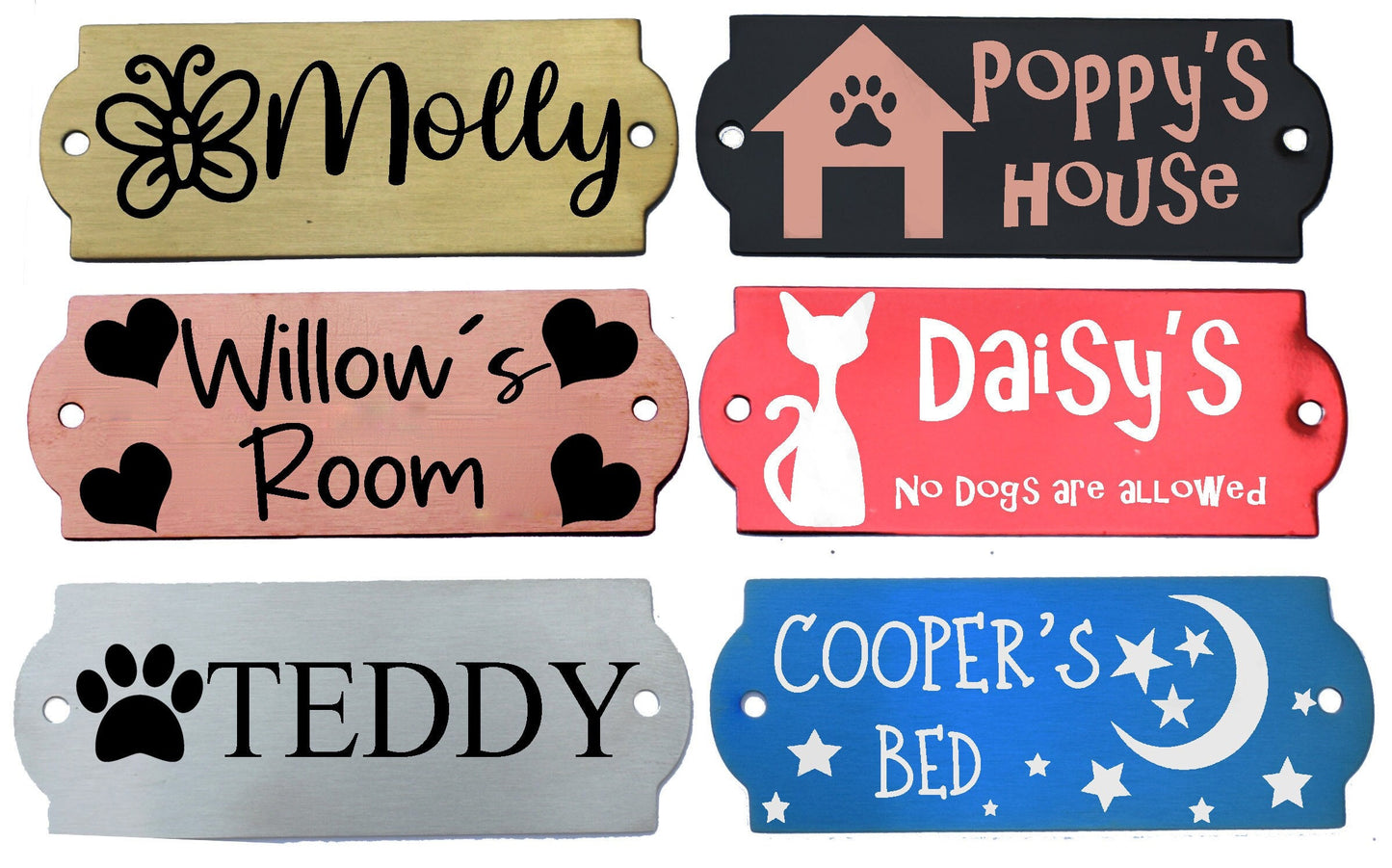 Sucre Tags 8cm x 3cm Personalised Metal Kennel House Home Door Wall Display Sign Plaque Plate Number Name