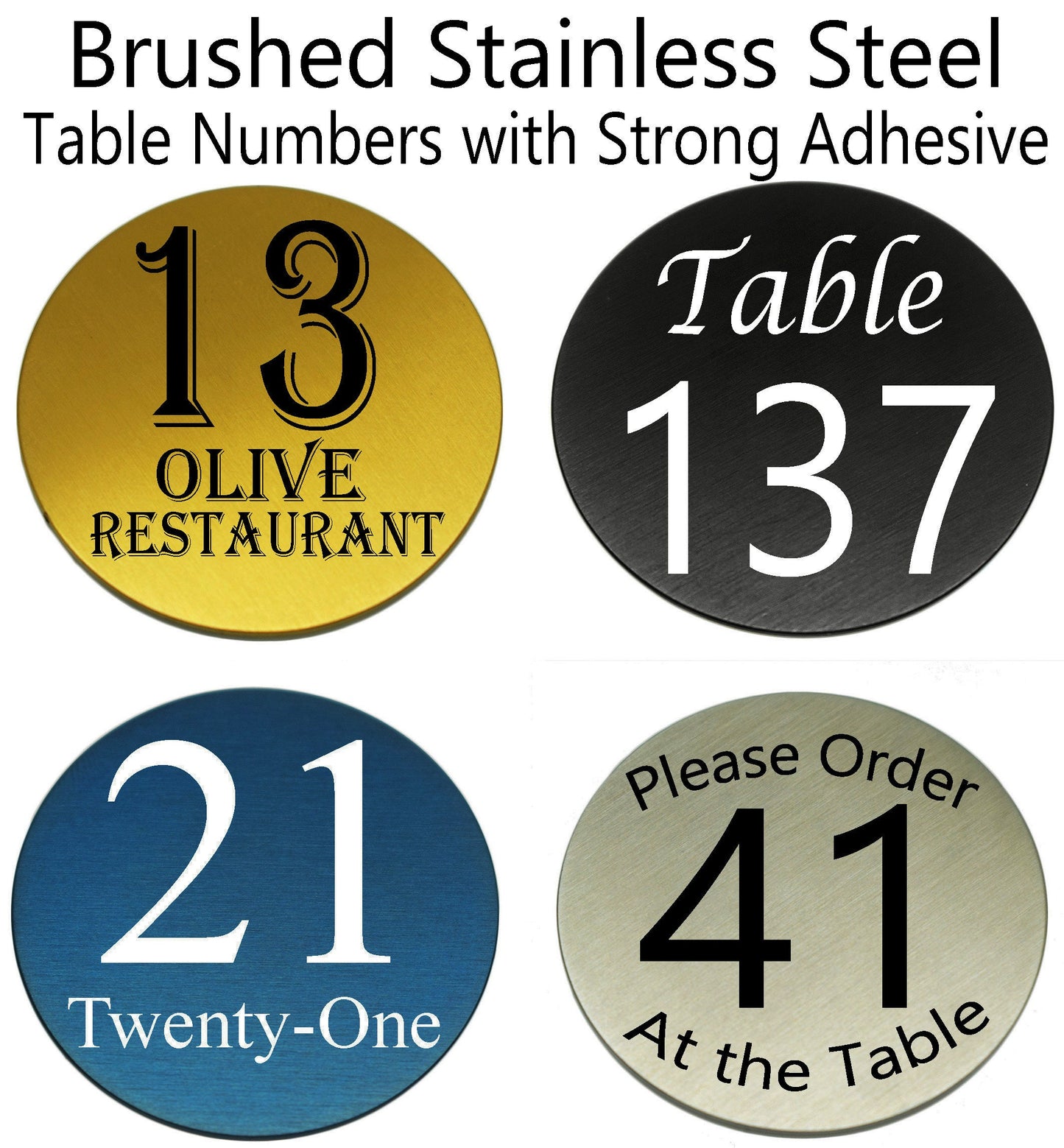 40 mm Solid Stainless Steel Table Numbers Restaurant Cafe Bistro with Strong Adhesive - Lifetime Quality