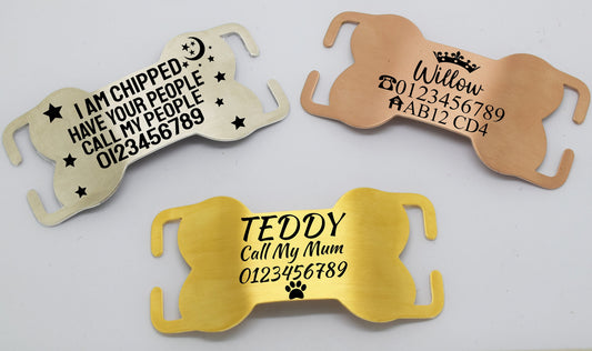 Curved Stainless Steel Slide On Collar Bone Shape ID name personalising engraving pet dog cat tag tags -Laser engraved