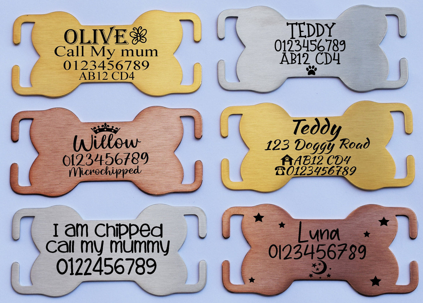 Flat & Curved Slide On Collar Stainless Steel Bone ID Name engraved ID name personalising engraving pet dog cat tag tags-Laser Engraving