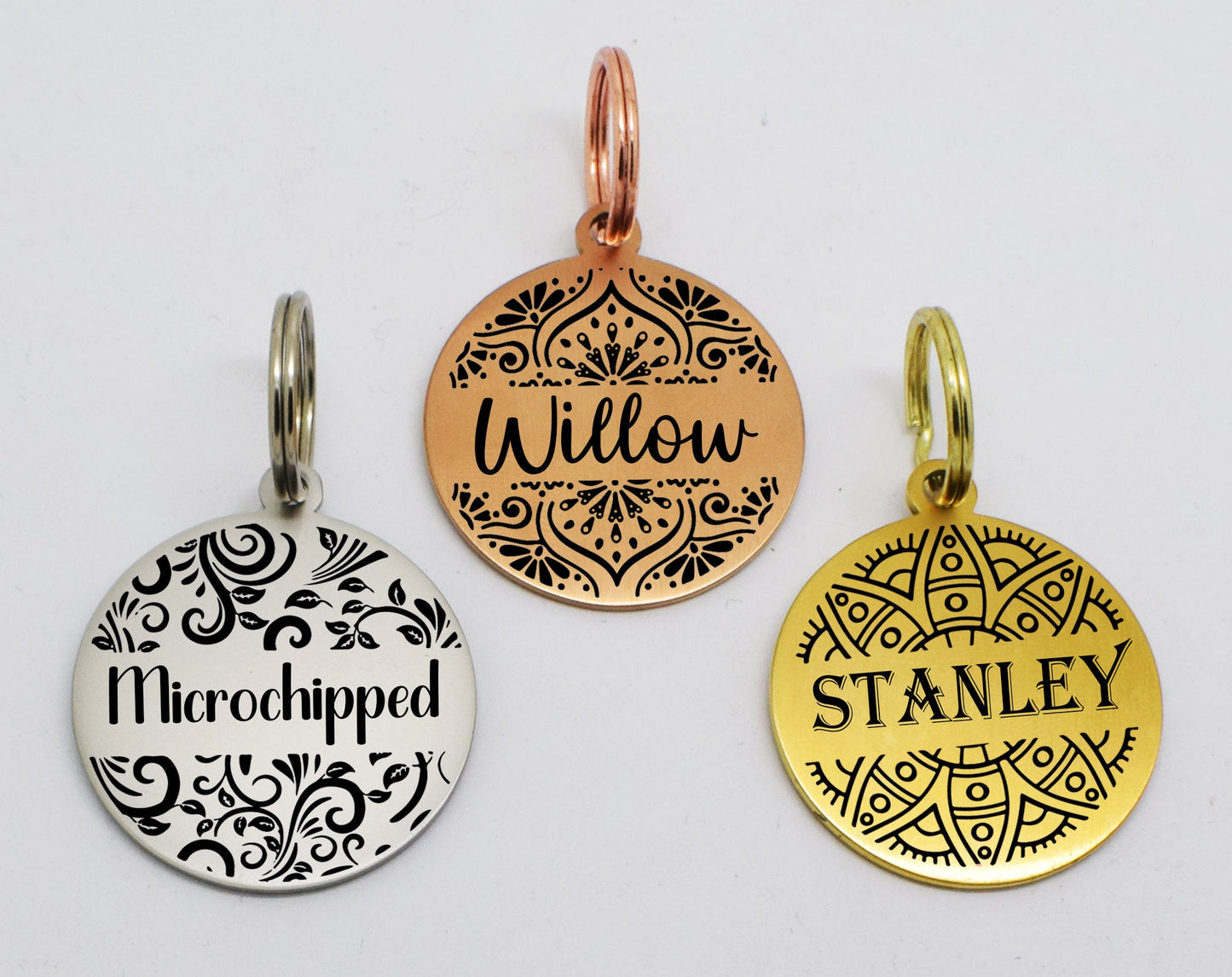 Sucre Tags Double side engraved ID name Flower Oriental Floral Design Round Disk personalising engraving pet dog cat tag tags